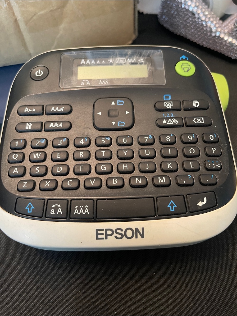 Epson Black and White Portable Label Printer with Integrated QWERTY Keyboard
